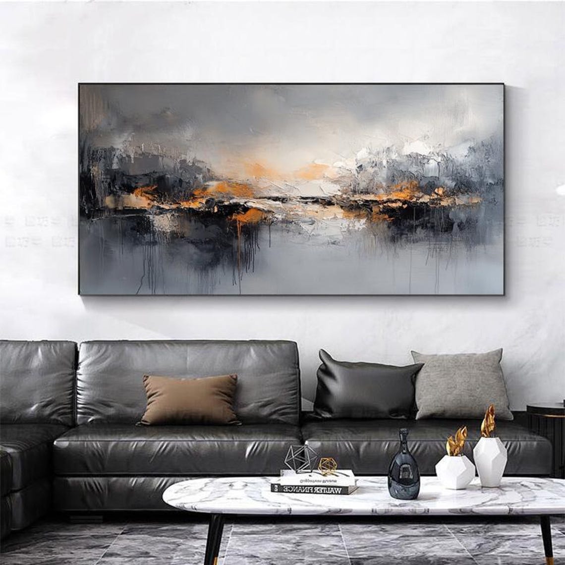 Moody Smoky Grey Abstract With a Warm Golden Sunset Glow Poster - Image 6