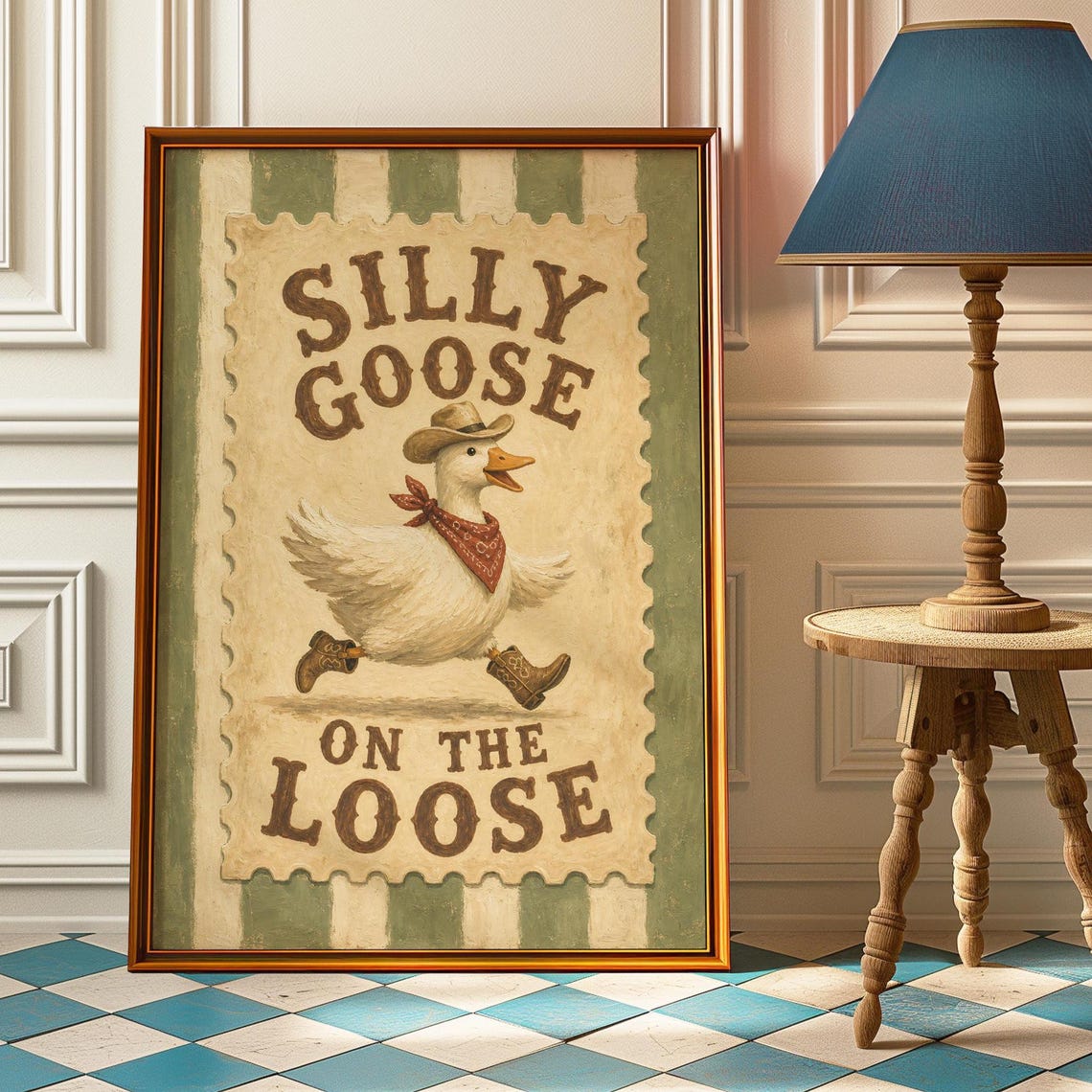 Silly Goose On The Loose Cowboy Vintage Stamp Sunlit Bold Poster