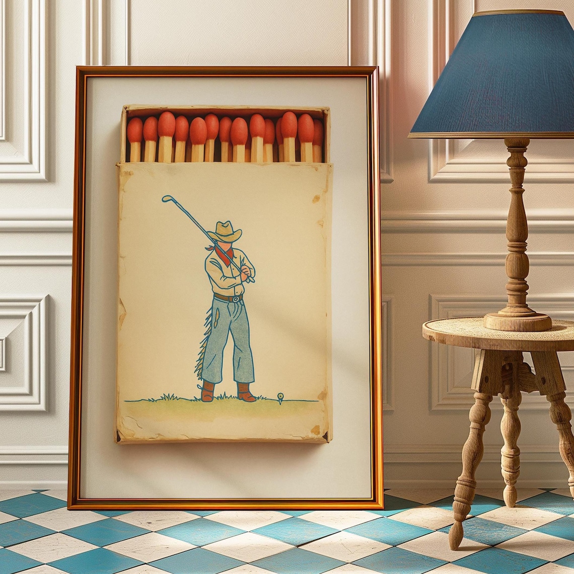 Retro Cowboy Golfer Matchbox Vintage Golf Art Print