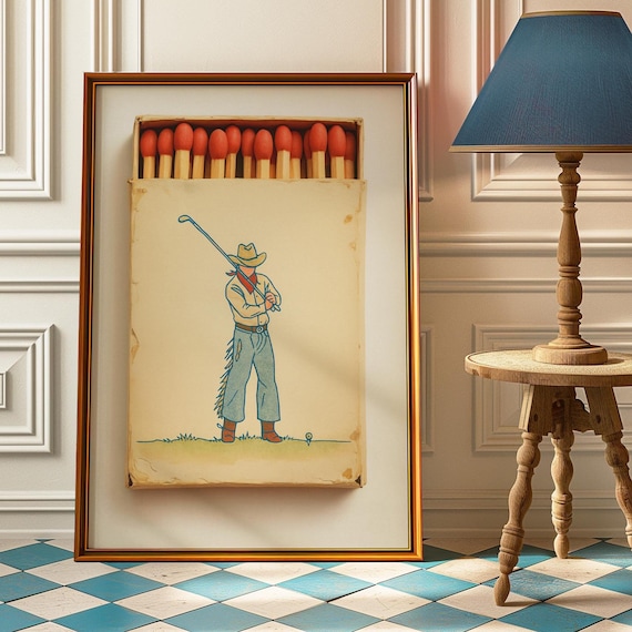 Retro Cowboy Golfer Matchbox Vintage Golf Art Print