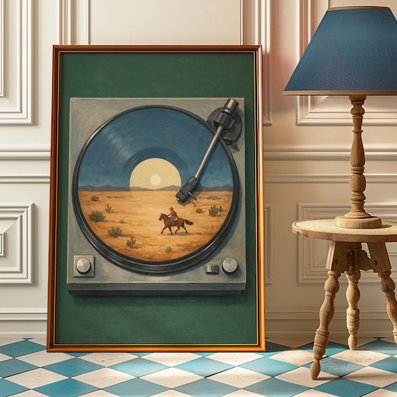Western Vinyl Record Poster Country Music Wall Art Cowboy Desert Print Retro Room Decor
