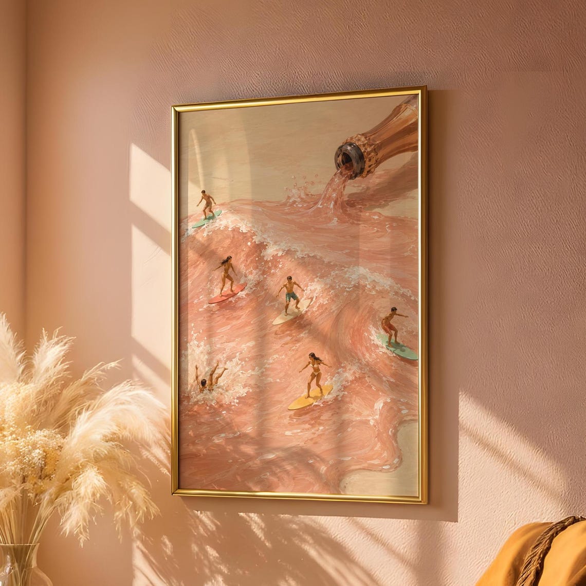Ros Surf Poster Coastal Wall Art Pink Champagne Wave Print Beach House Summer Decor