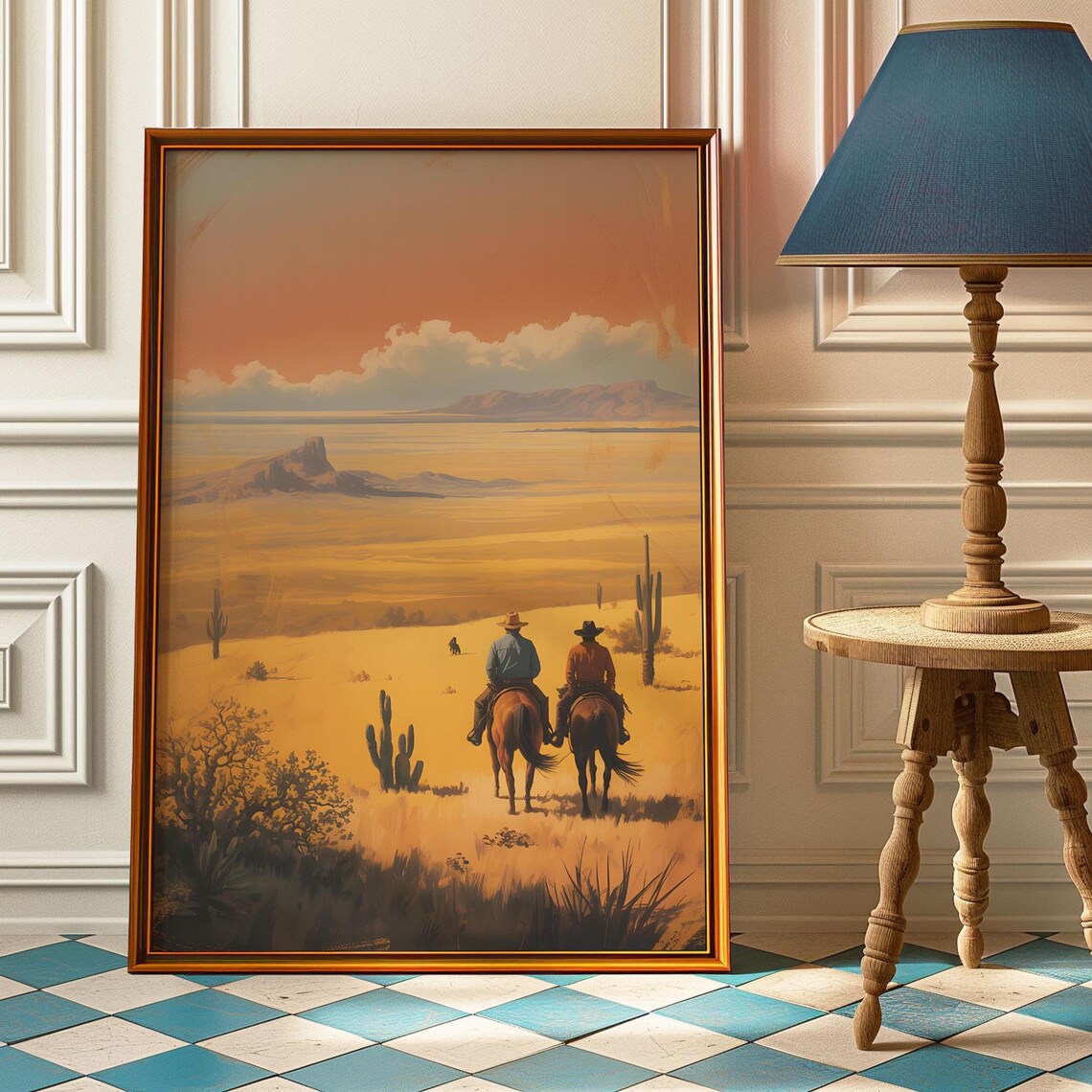 Western Cowboy Desert, Vintage Country Landscape Poster