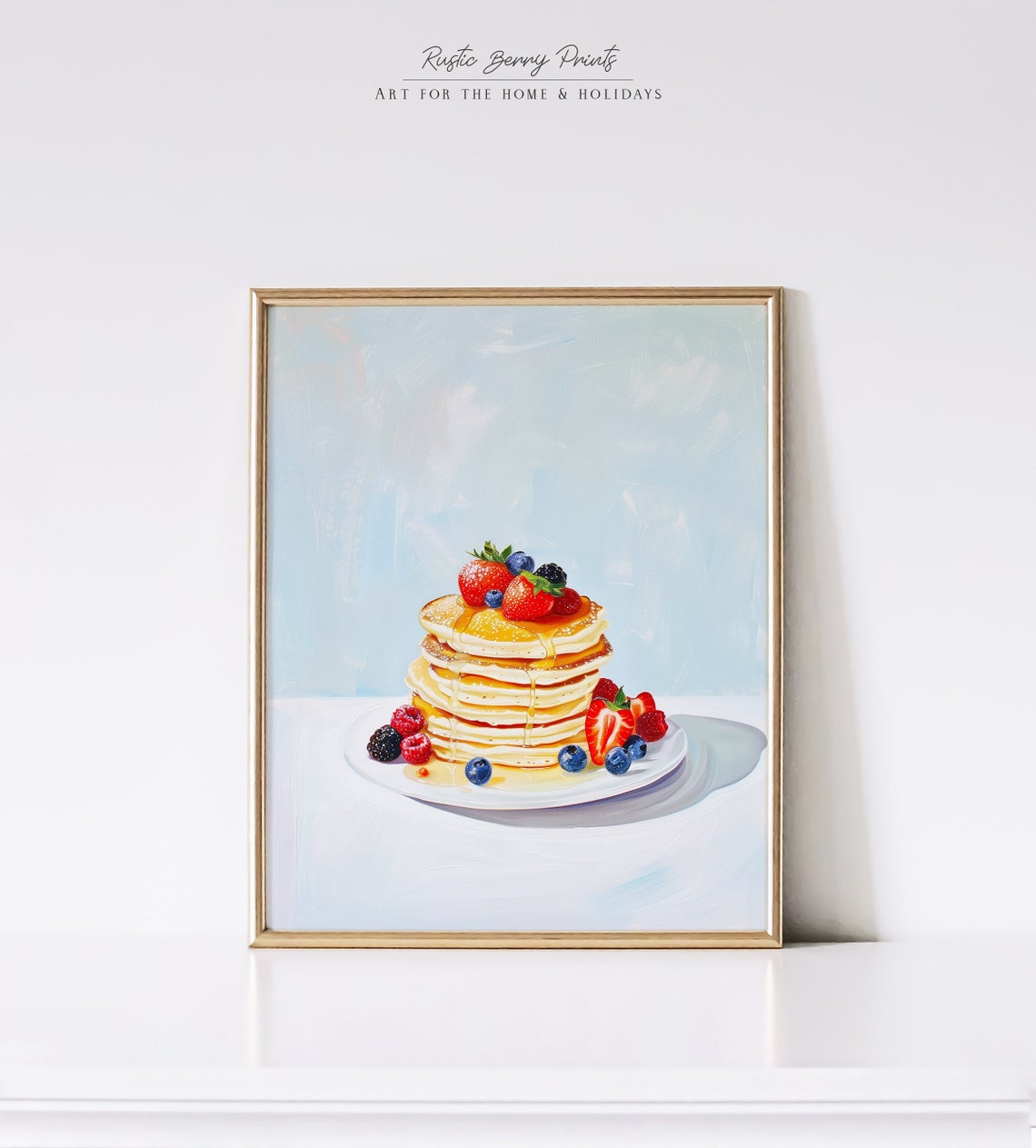 Stack Of Pancakes With Berries Maple Syrup Breakfast Painting Poster