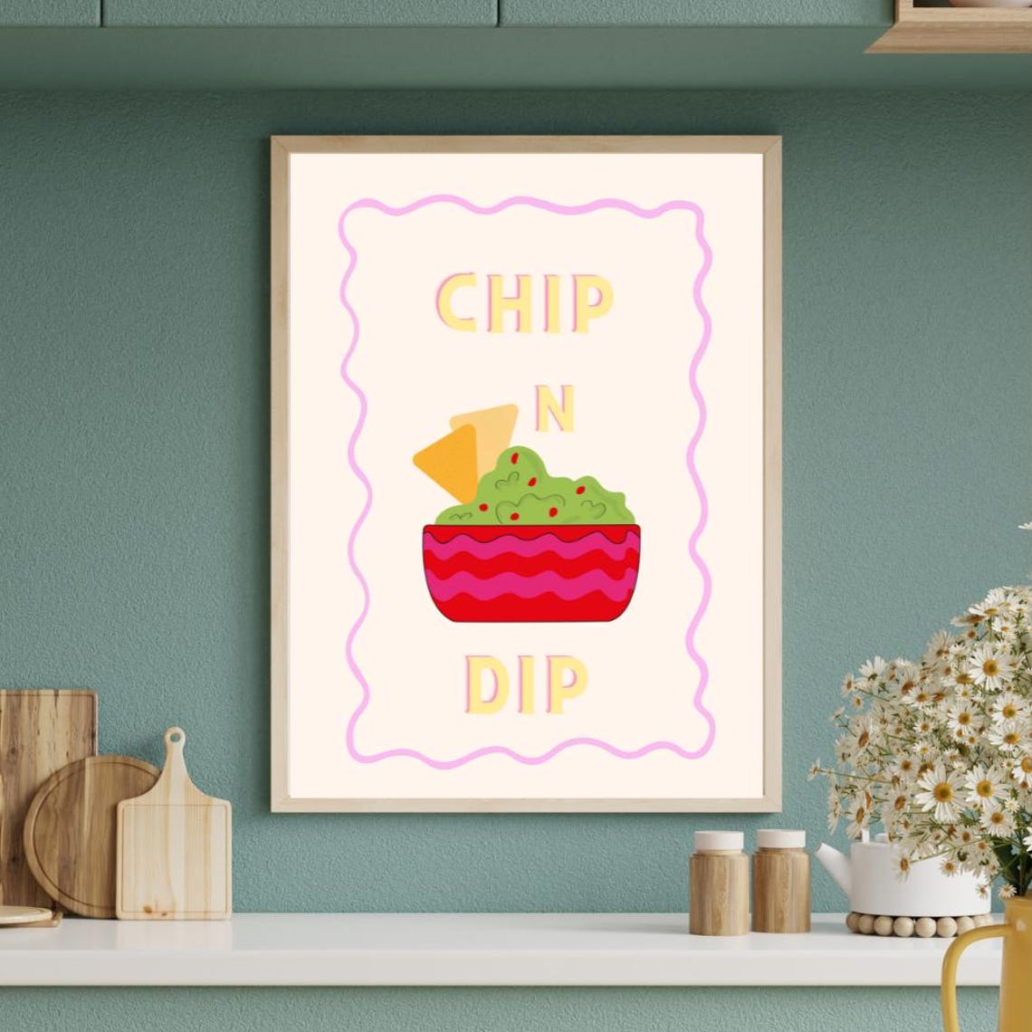 Chip N Dip Guacamole Bowl Funny Snack Party Kitchen Decor Poster