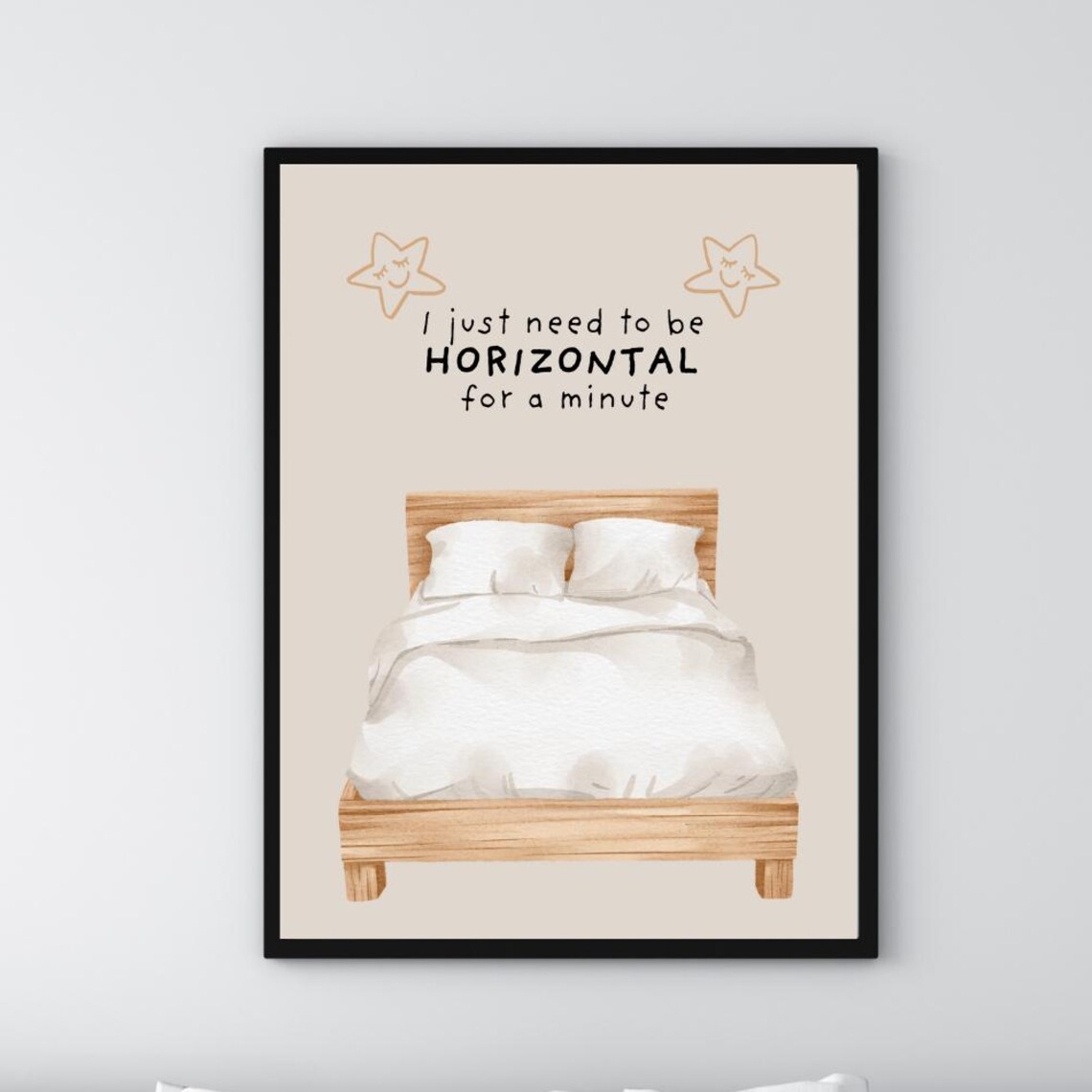 Whimsical Sleep Quote Bedroom Poster with Watercolor Bed and Stars