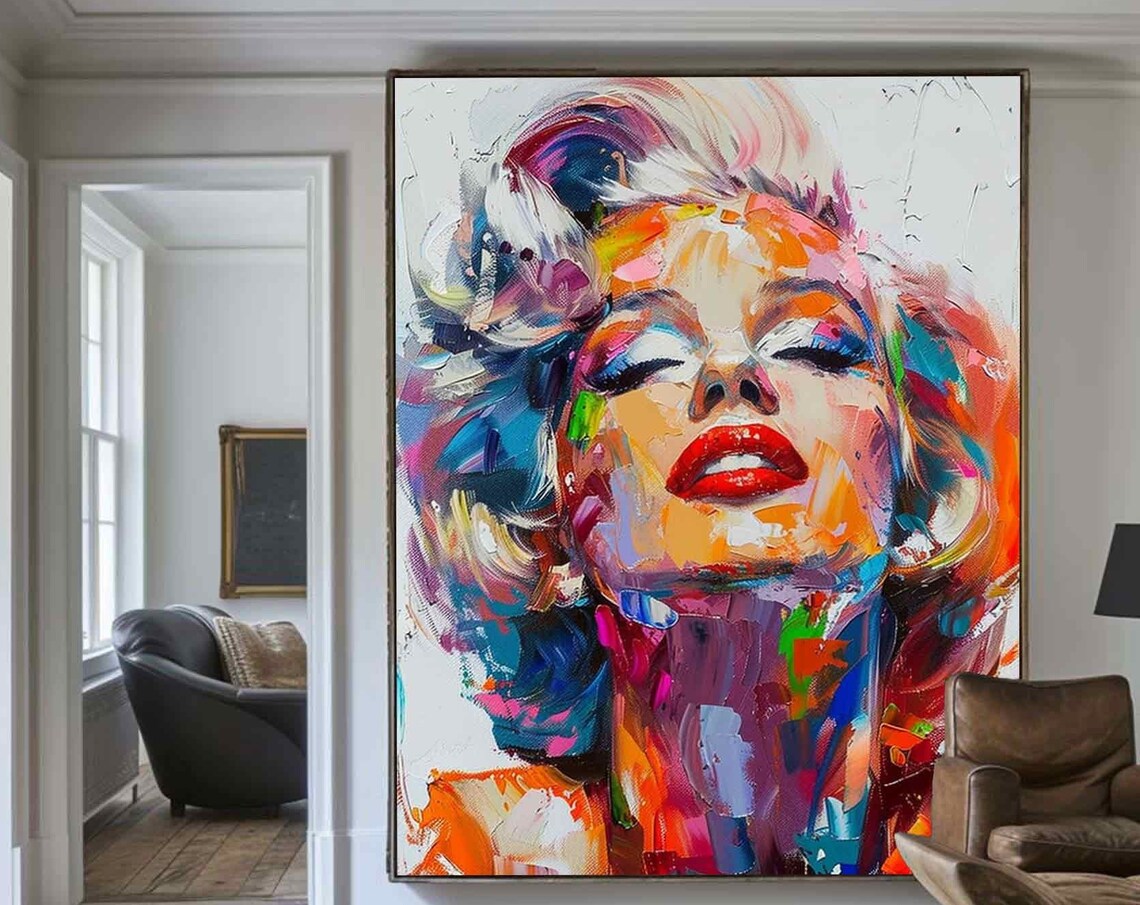 Marilyn Monroe Colorful Pop Art Portrait Iconic Red Lips Canvas Large Wall Art