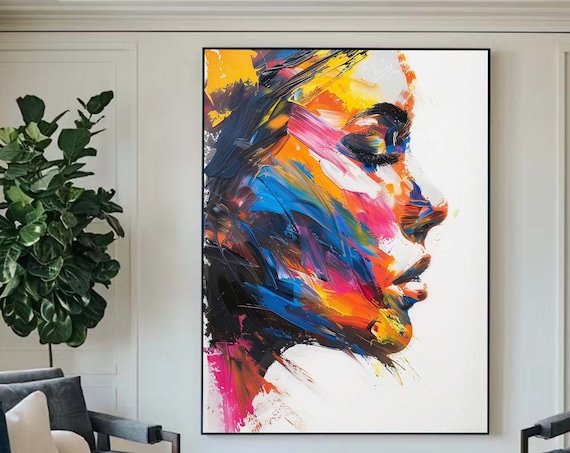Abstract Woman Profile Portrait Bold Colorful Brushstroke Art Poster