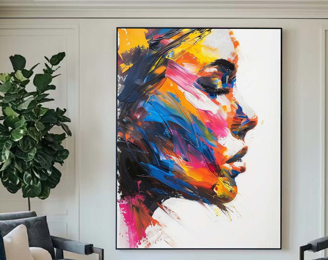Abstract Woman Profile Portrait Bold Colorful Brushstroke Art Poster