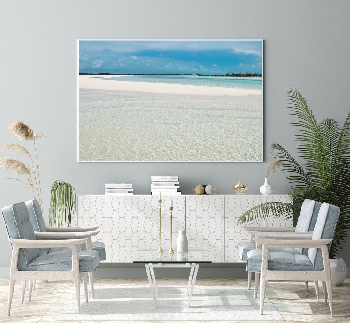 Turquoise Sandbar Shallow Water White Sand Coastal Photo Poster - Image 2