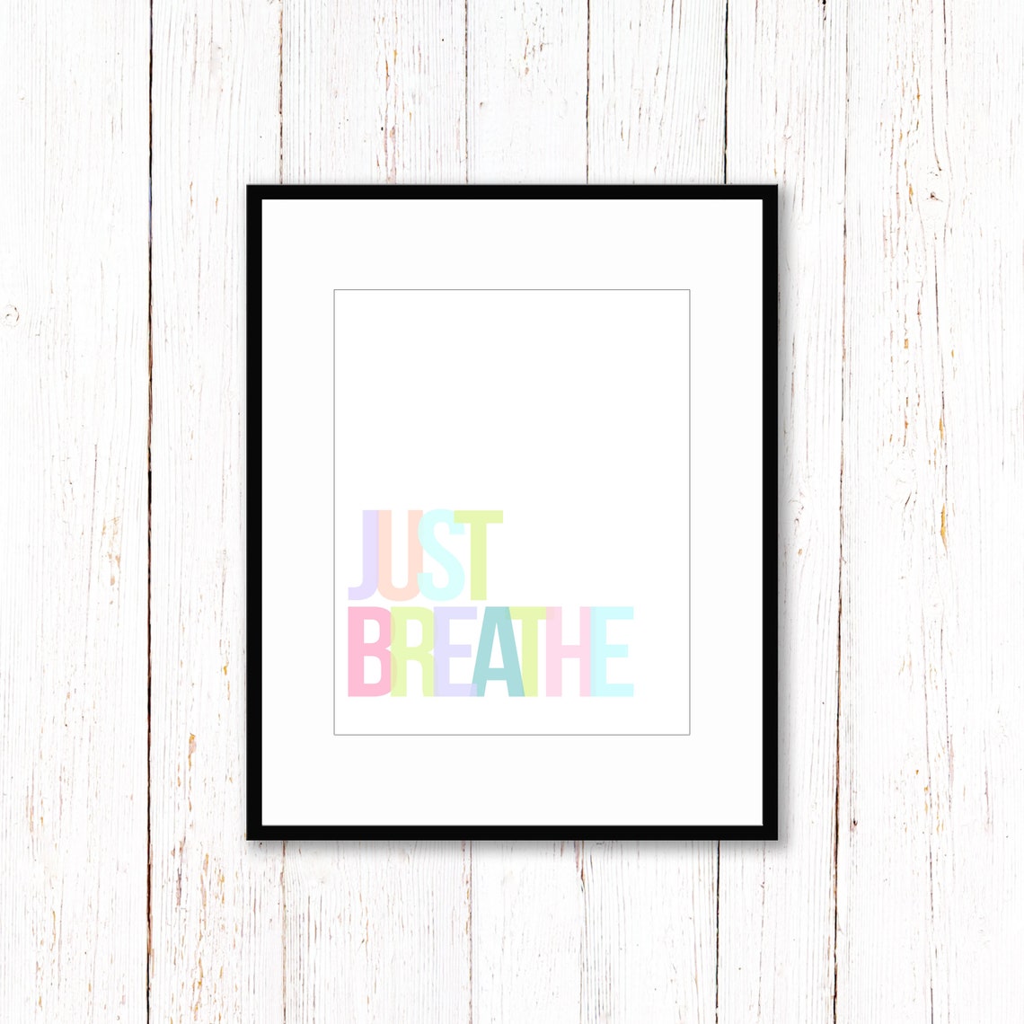 Just Breathe Mindful Pastel Gradient Lettering Calm Quote Art Poster - Image 2