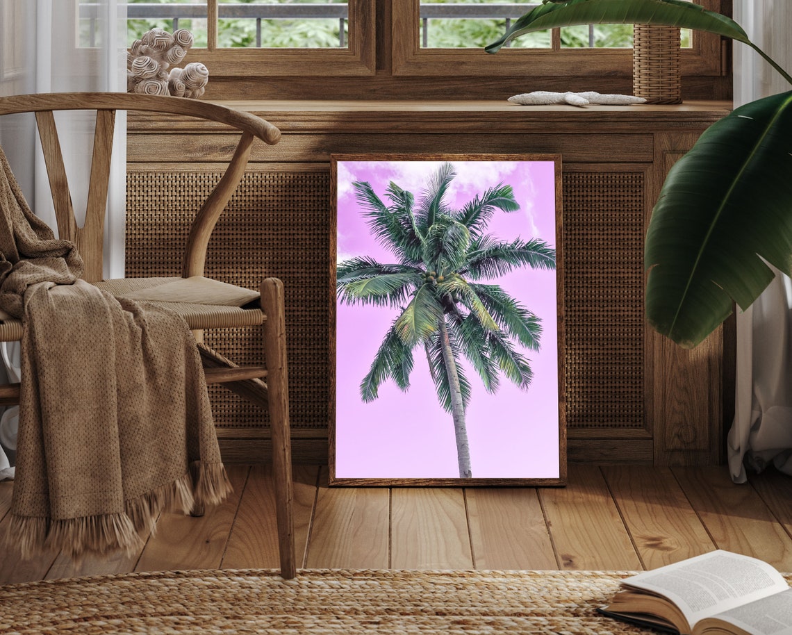 Palm Tree Against Pink Sky Tropical Summer Photography Poster - Image 2