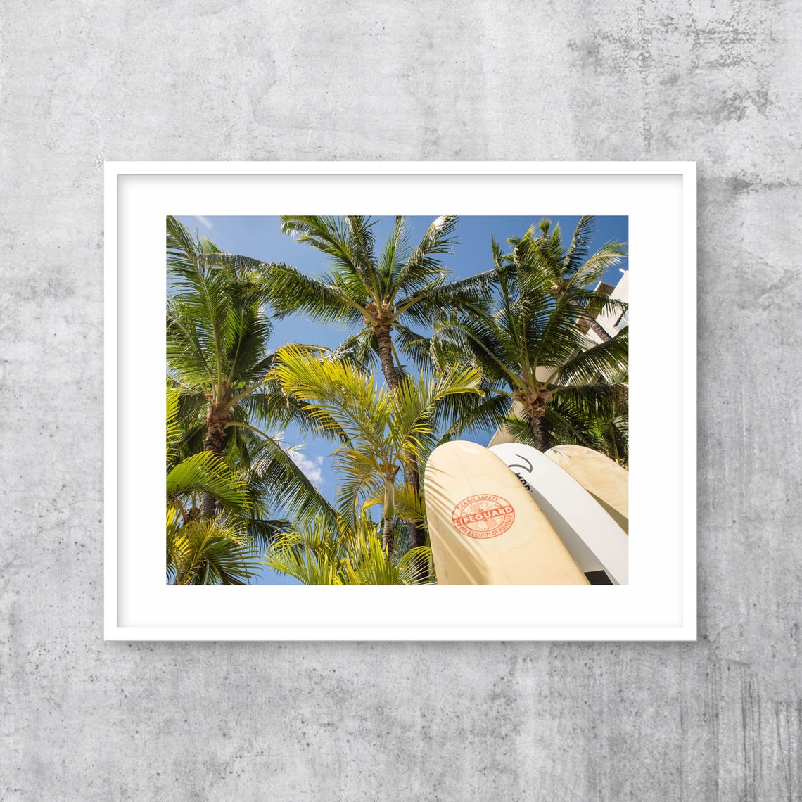 Lifeguard Surfboards Under Palm Trees Hawaii Beach Photography Poster - Image 3