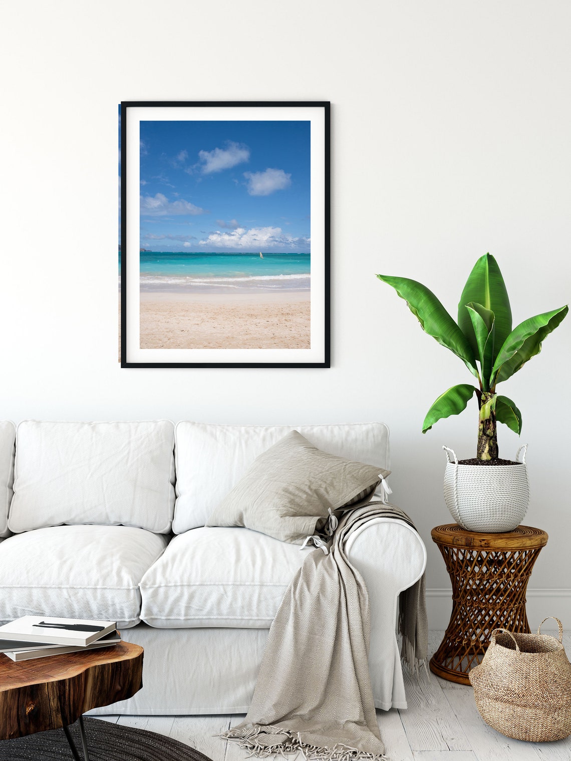 Bright Blue Sky with Clouds Over a Turquoise Tropical Beach Poster - Image 2