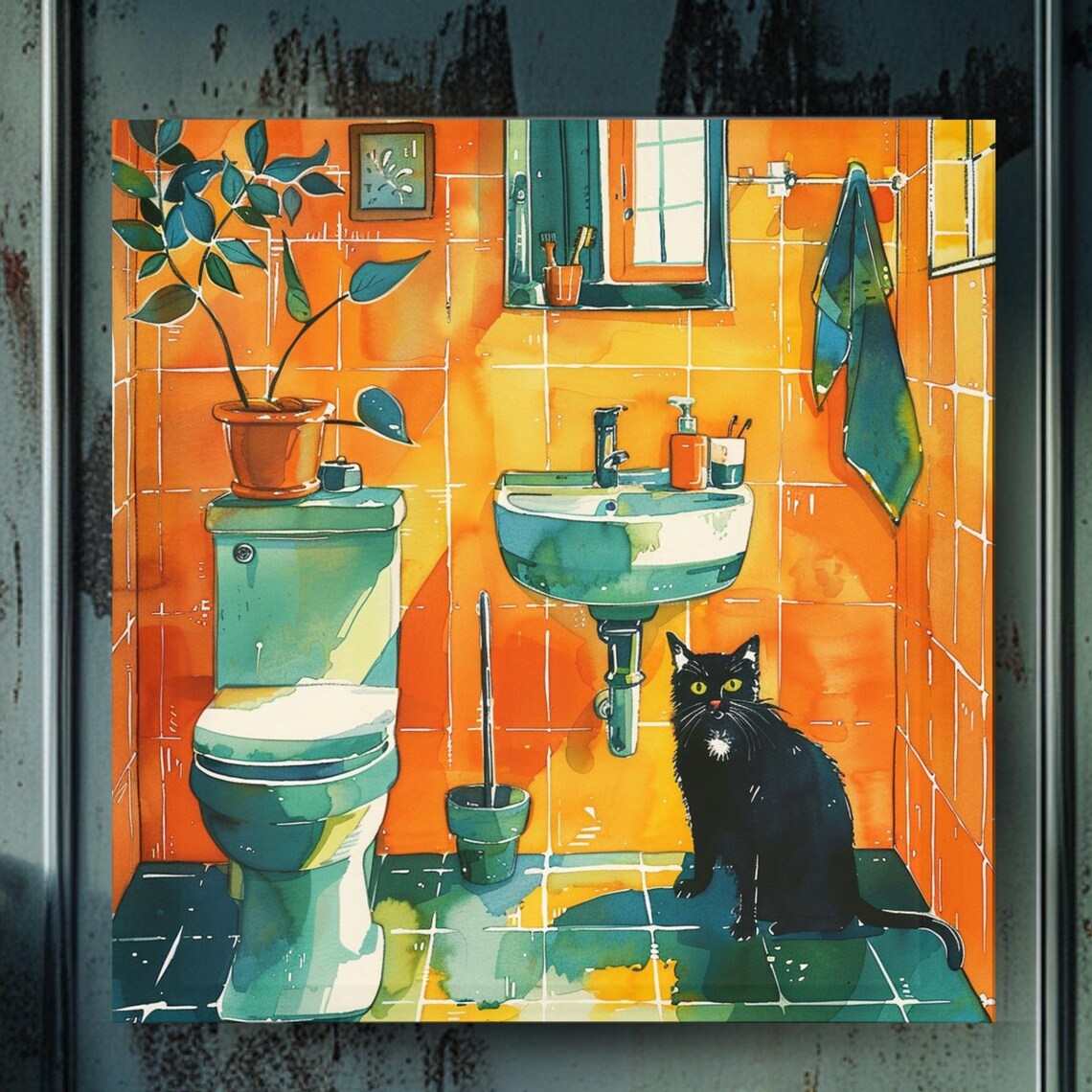 Black Cat, Whimsical Vintage Cat Art Print