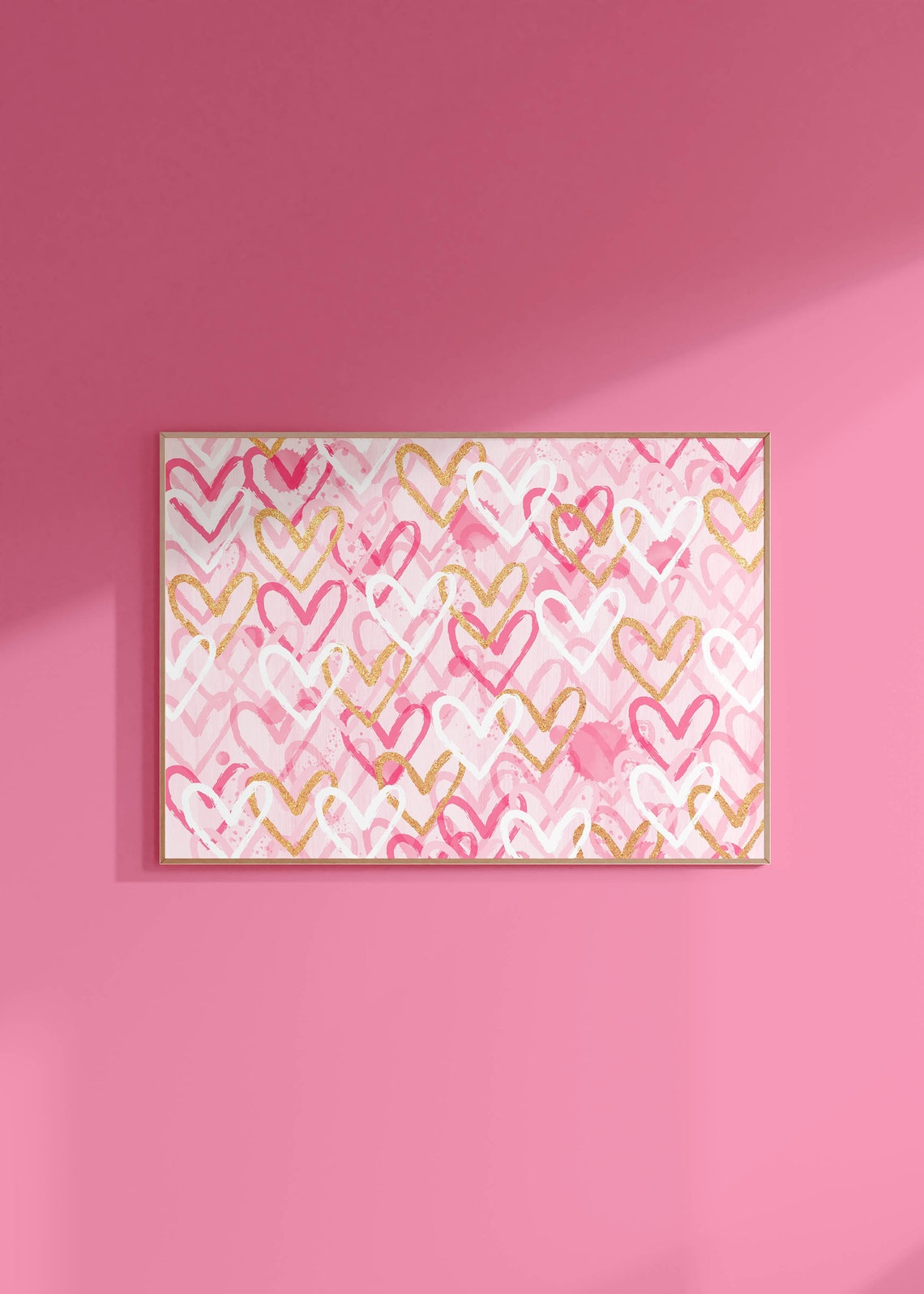Pink Hearts Gold Glitter Heart Pattern Valentine Sweet Decor Poster