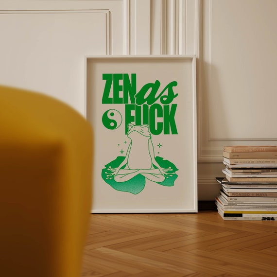 Zen Out Motivational Quote Wall Art Frog Print Dorm Decor Trendy Retro Wall Art Funky Decor Green Zen Wall Art Groovy Poster Boho Decor