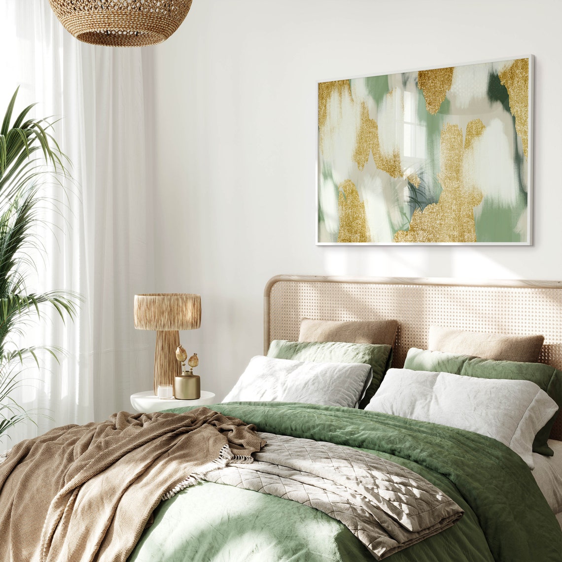 Sage Green Gold Glitter Abstract Brushstroke Modern Painting Poster - Image 2
