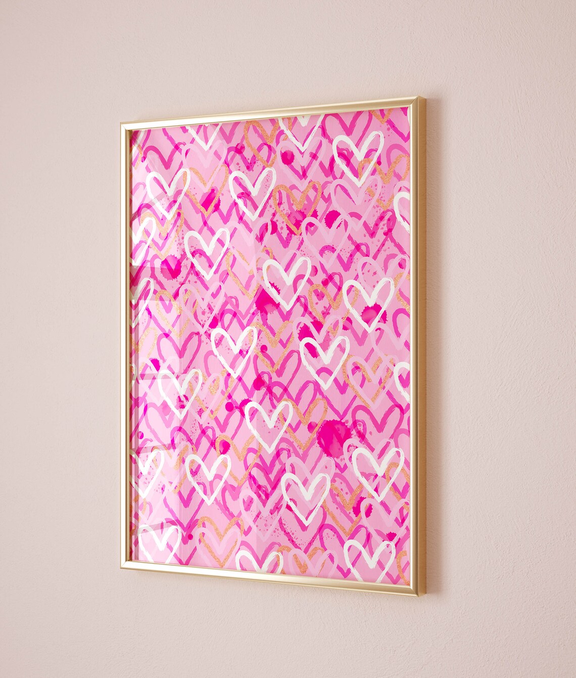 Pink Hearts Preppy Art Print, Dorm Decor