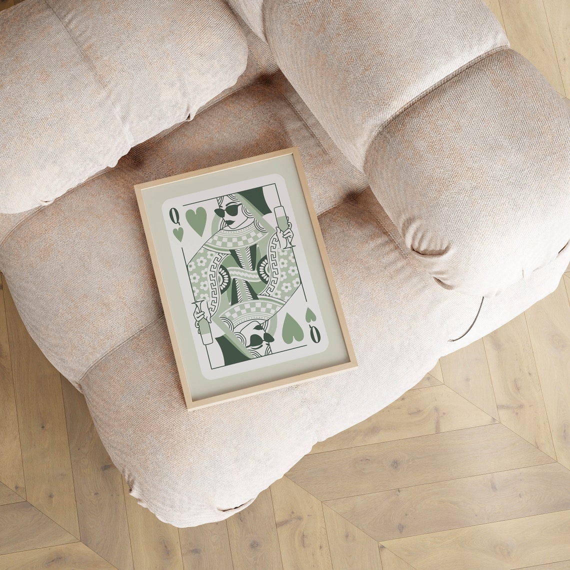 Queen Of Hearts Sage Green Art Print - Image 3