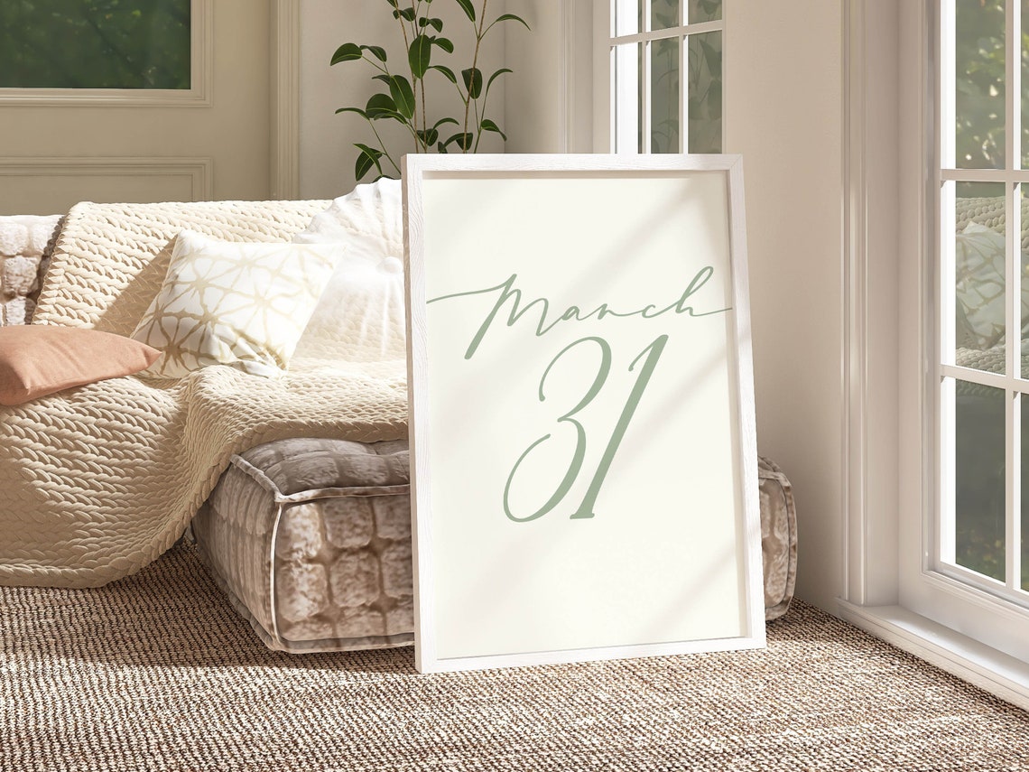 March Thirty One Sage Green Script Minimalist Date Wall Poster - Image 2