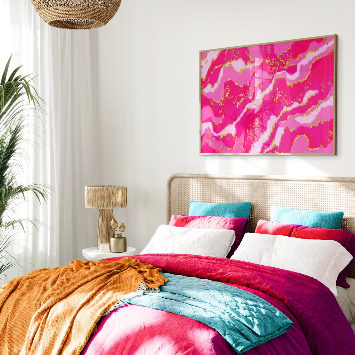 Hot Pink Abstract Painting, Preppy Room Decor - Image 2