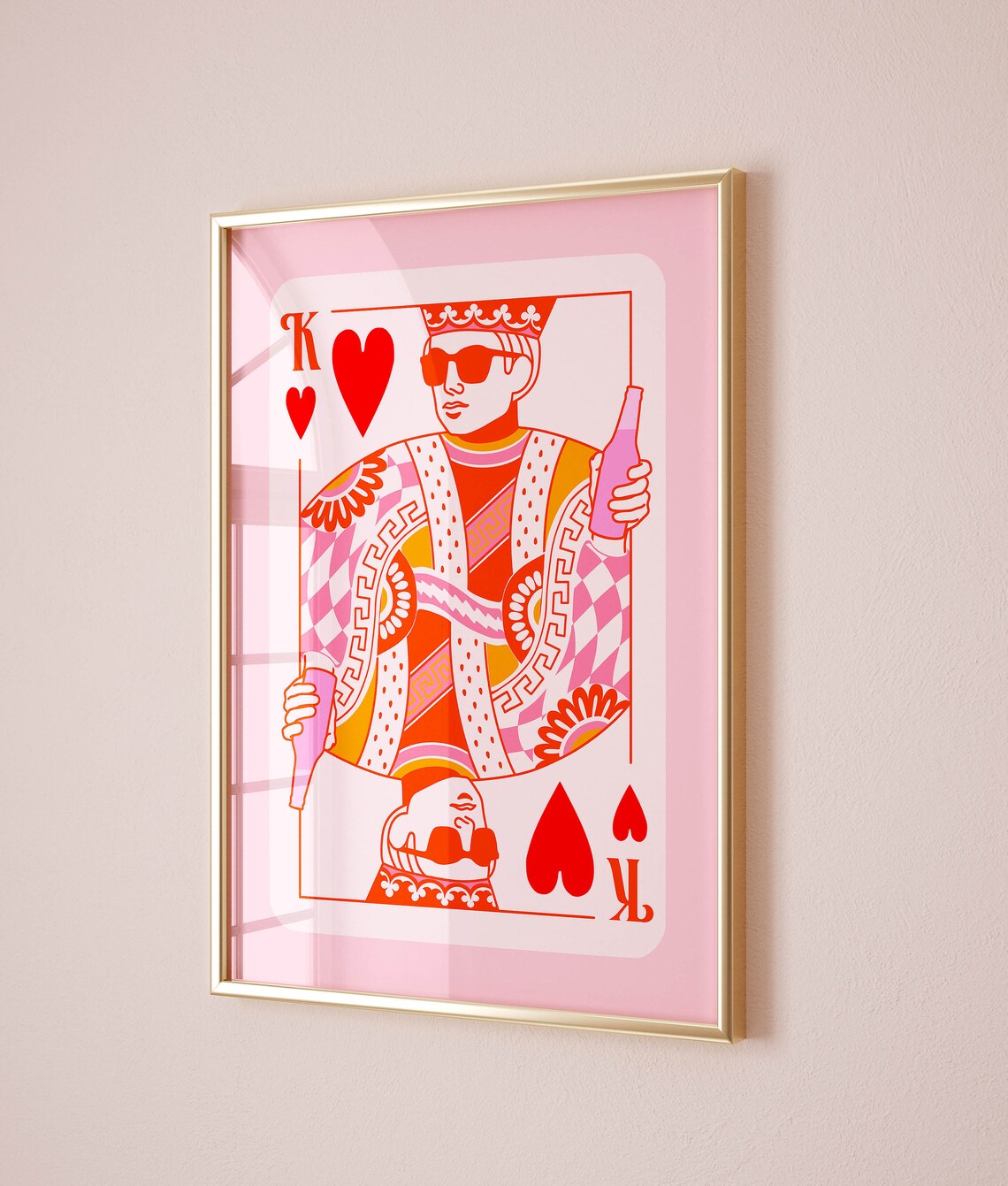 King of Hearts Playing Card Pink Trendy Retro Bar Cart Wall Poster - Image 3