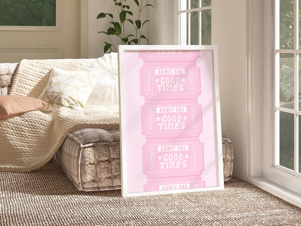Good Times Pink Retro Cinema Ticket Stub Aesthetic Dorm Wall Art - Image 2