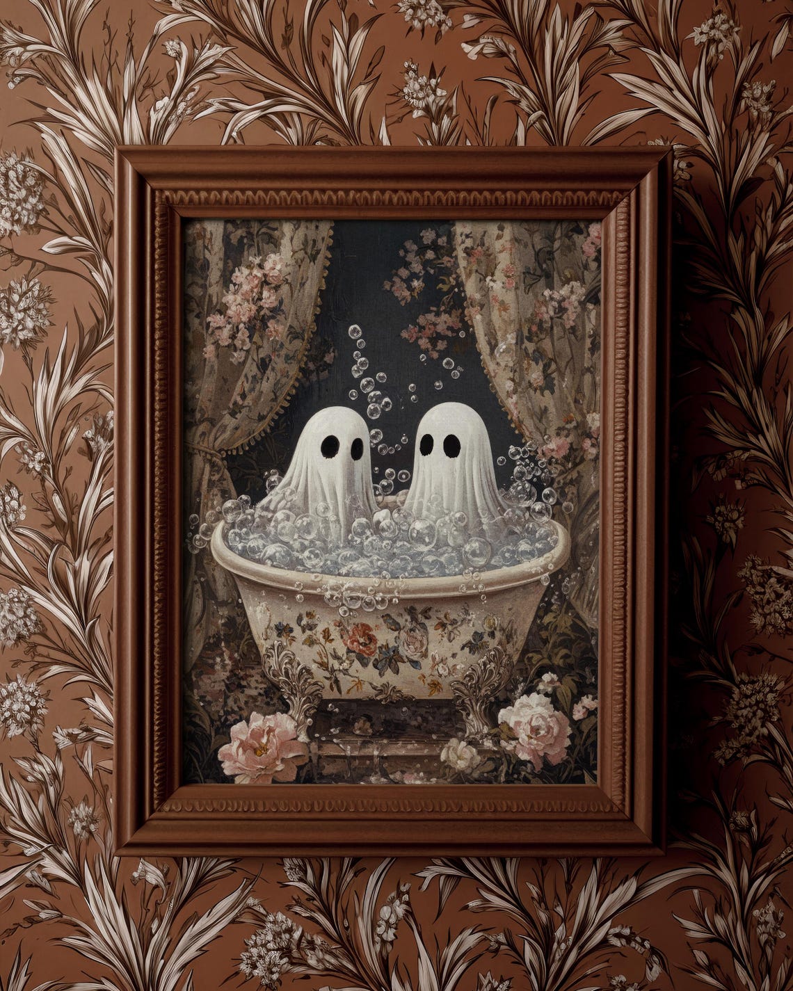 Two Cute Ghosts Bubble Bath Vintage Halloween Moody Art Print - Image 2