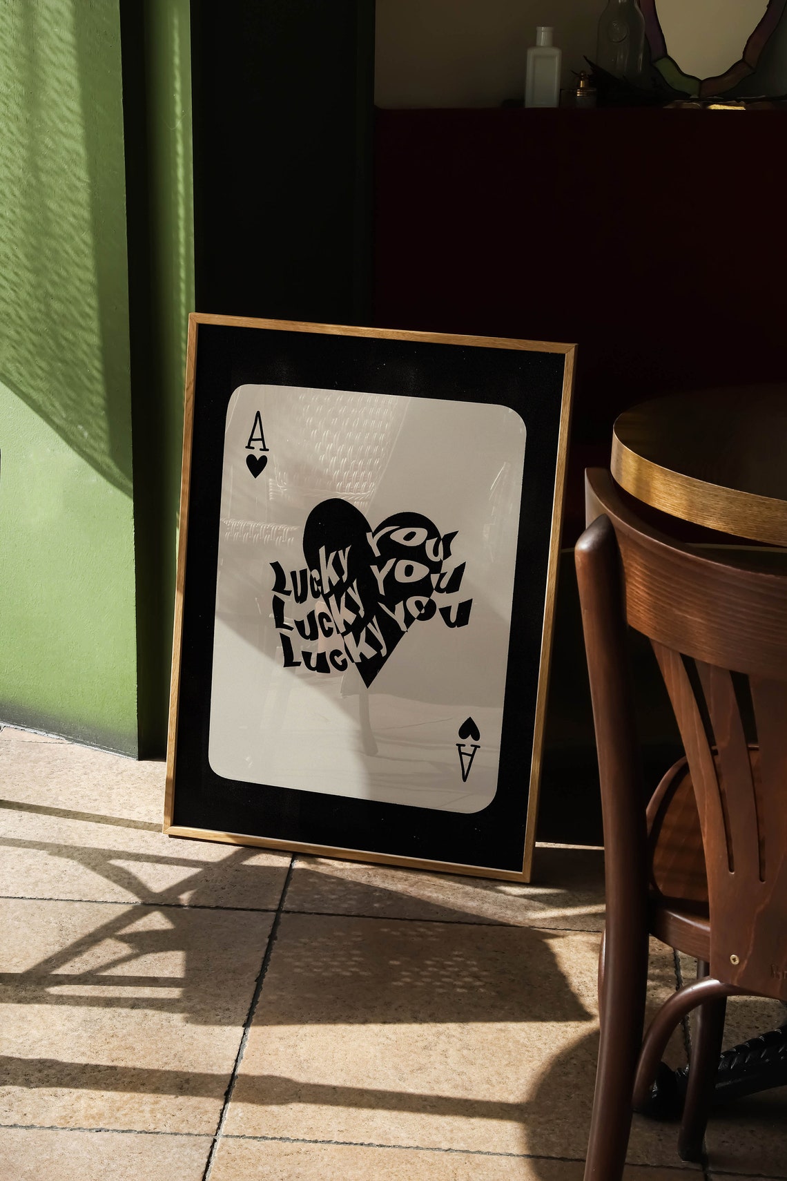 Ace Of Hearts Lucky You Typography Black And White Card Poster - Image 2