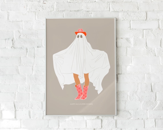 Cowboy Ghost Pink Boots Cute Funny Halloween Aesthetic Poster