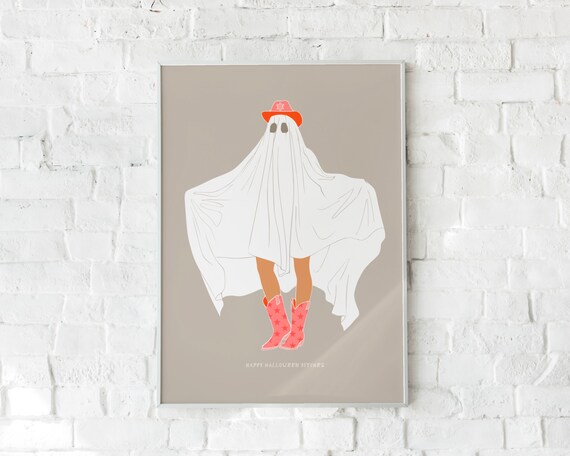 Ghost Aesthetic Poster Pink Halloween Decor Cute Halloween Ghost Decor Western Wall Art Funny Ghost Art Halloween Wall Art Preppy Room Decor