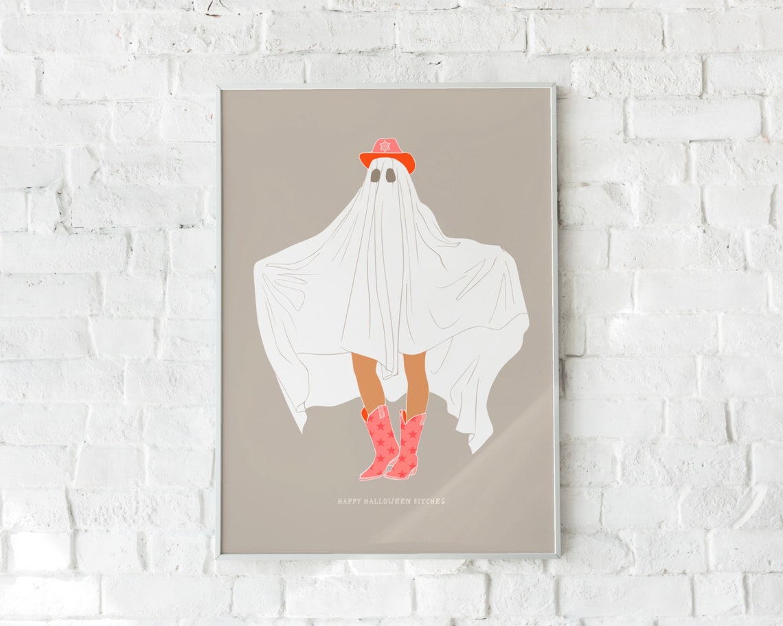 Cowboy Ghost Pink Boots Cute Funny Halloween Aesthetic Poster