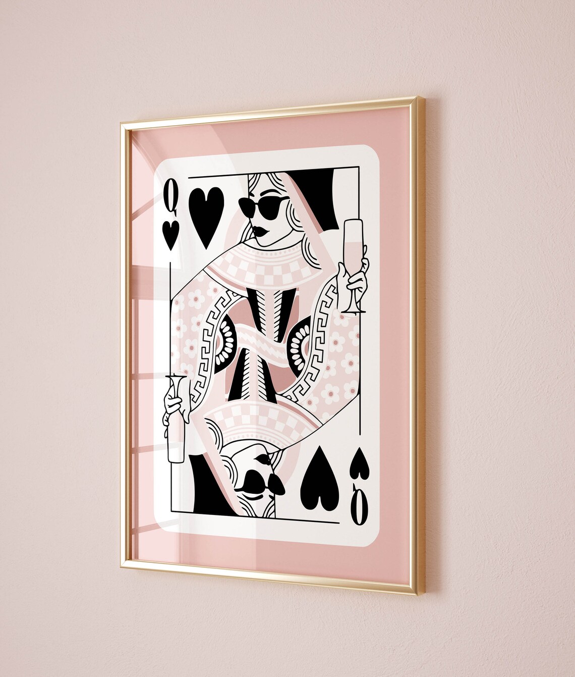 Queen Of Hearts Bar Cart Retro Champagne Poster - Image 2
