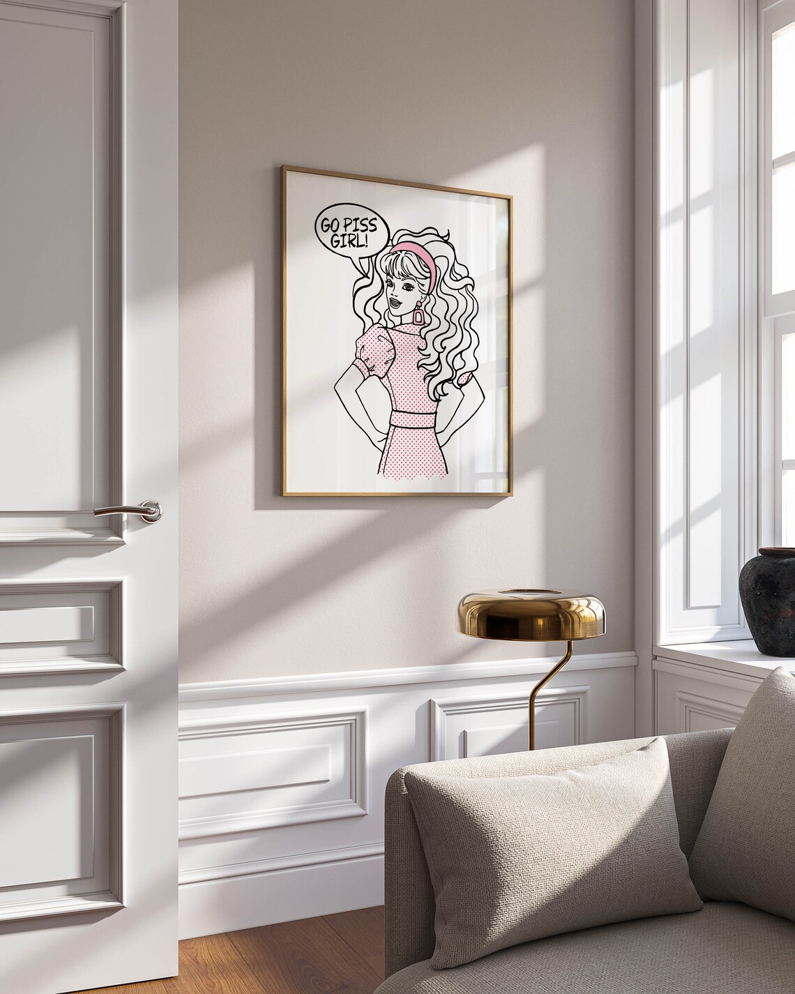 Go Piss Girl Sassy Pop Art Woman Retro Pink Funny Bathroom Poster - Image 3