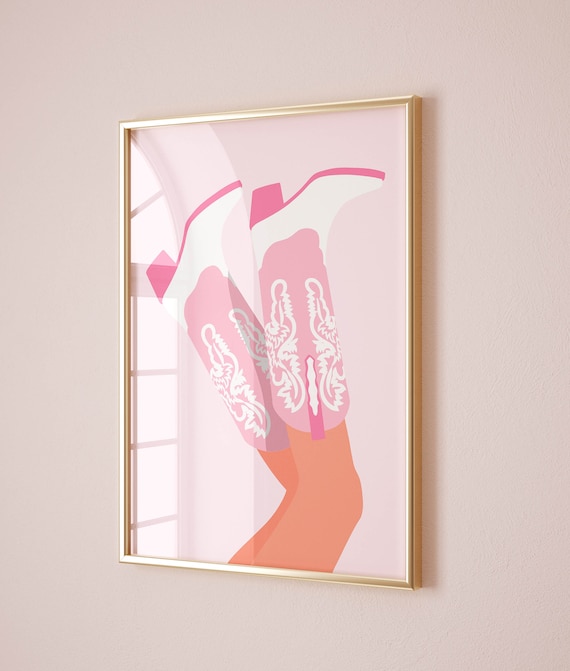 Cowgirl Boots Preppy Wall Art Print, Y2K Decor