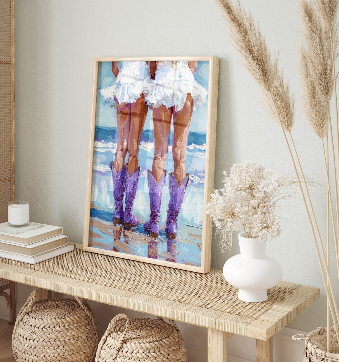 Cowgirl Boots on the Beach Coastal Western Ocean Painting Wall Poster - Image 2