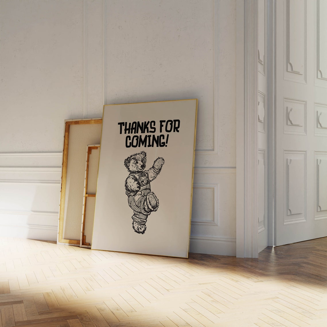 Funny Thanks for Coming Cheerful Teddy Bear Sketch Quote Poster - Image 2