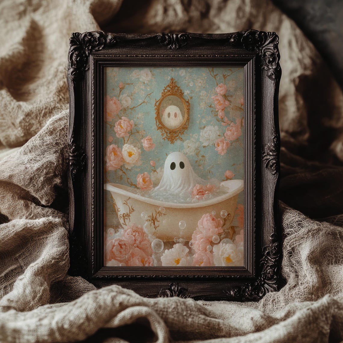 Pastel Ghost Bubble Bath Pink Roses Victorian Spooky Decor Poster - Image 2