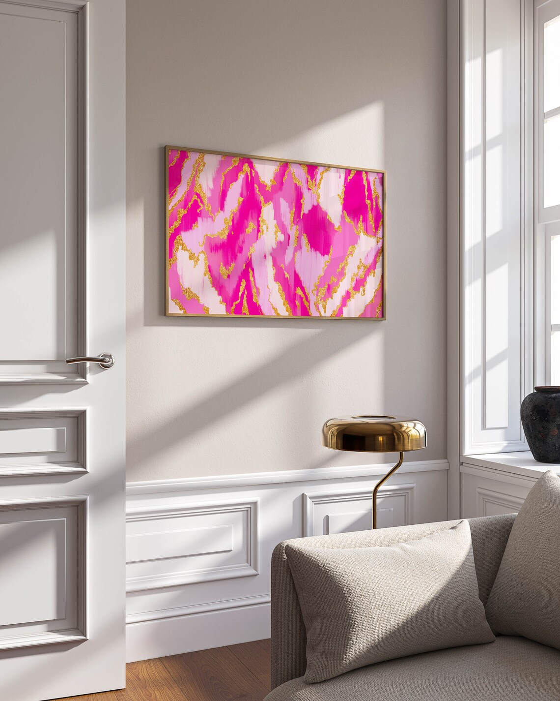 Pink Abstract Painting, Preppy Dorm Decor - Image 2