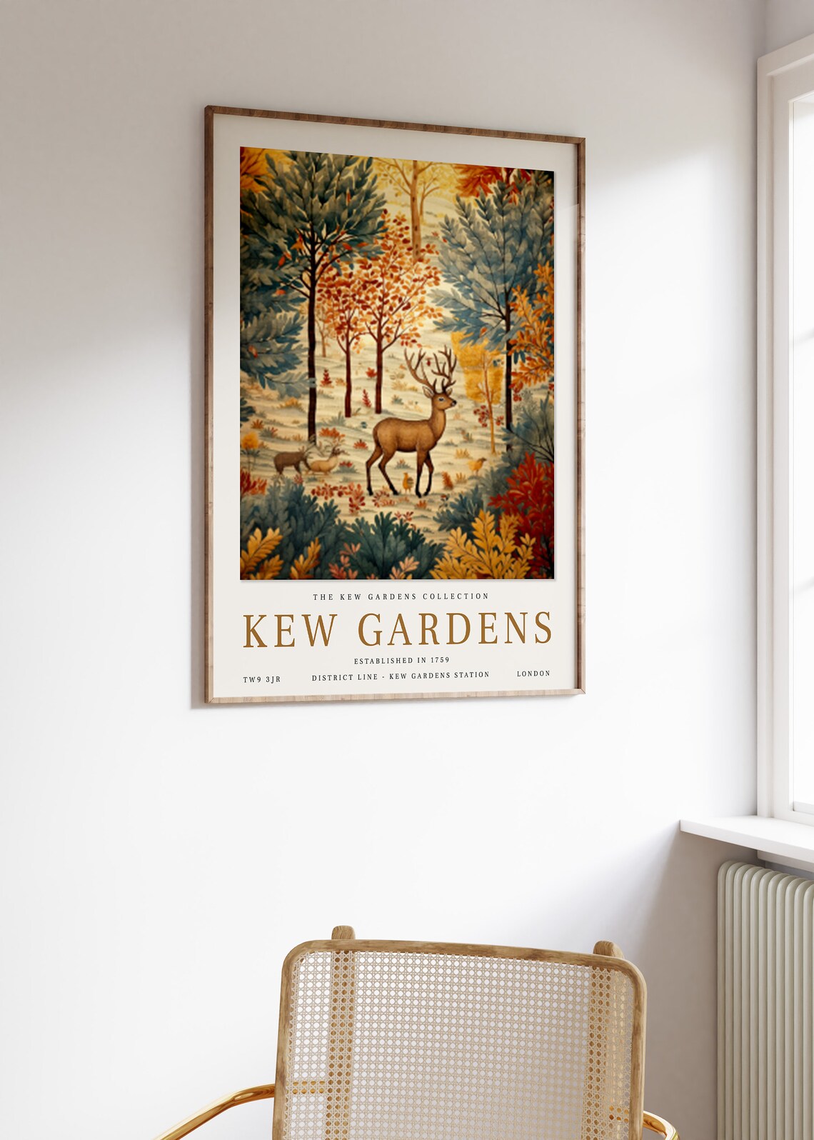 Kew Gardens Autumn Deer Forest Vintage Travel Botanical Poster - Image 3