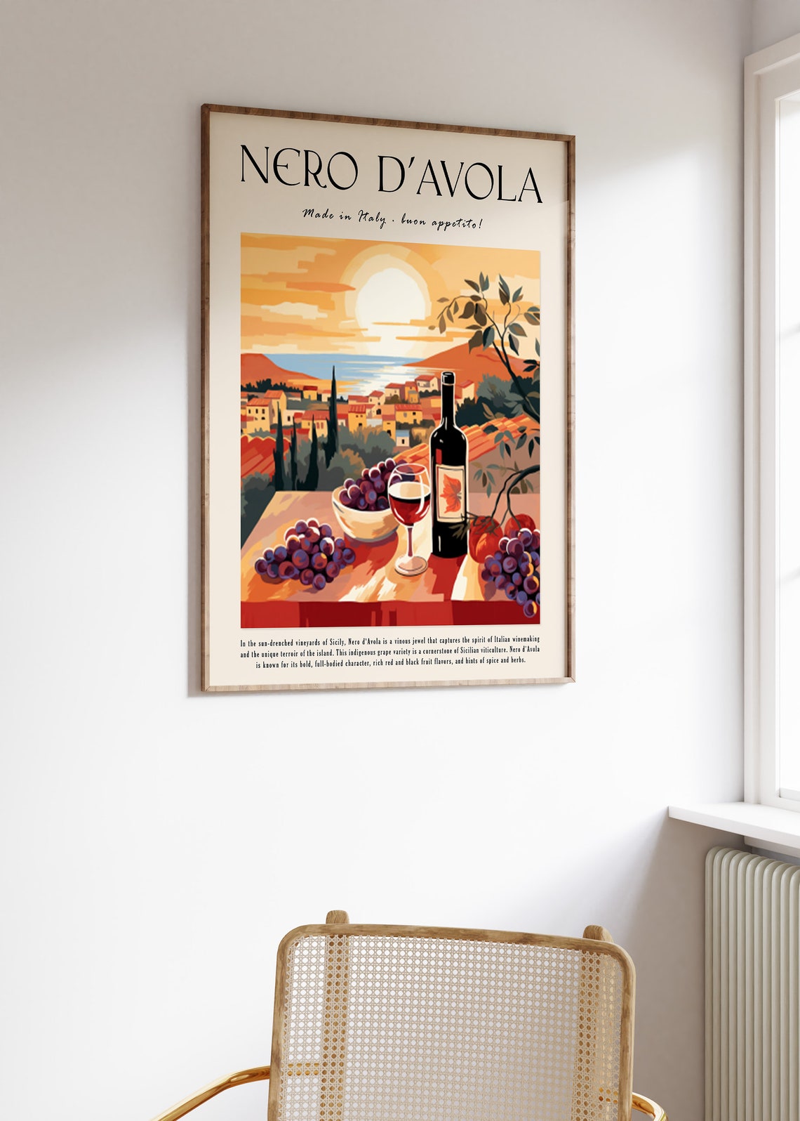 Nero d'Avola Sicilian Wine Sunset Vineyard Italian Travel Poster - Image 3