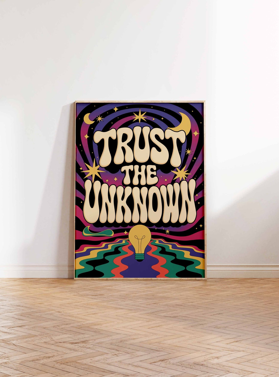 Trust The Unknown Retro 70s Psychedelic Affirmation Quote Wall Poster - Image 2