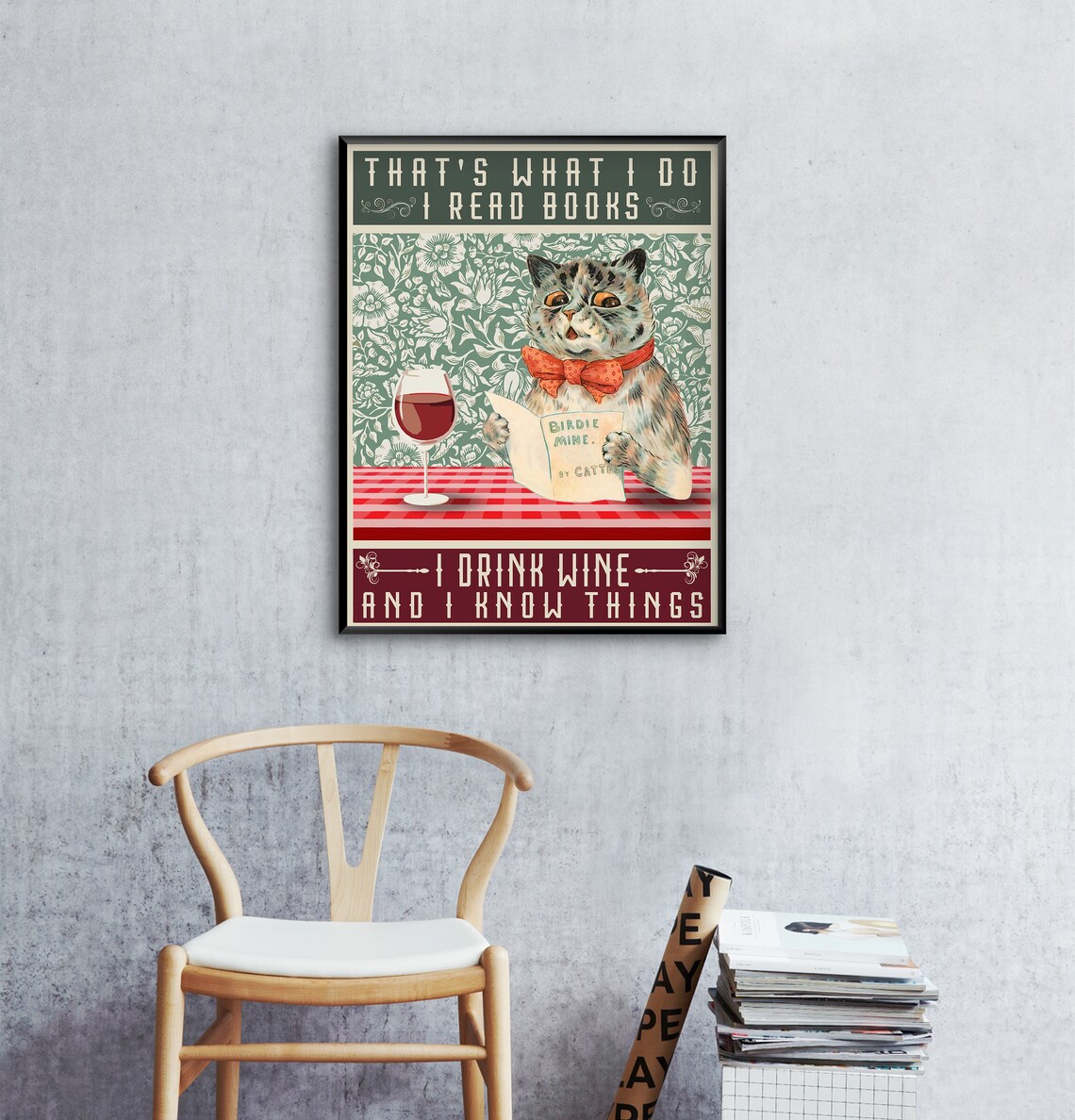 Funny Cat Wine Quote Poster, Cat Print Wall Art - Image 2