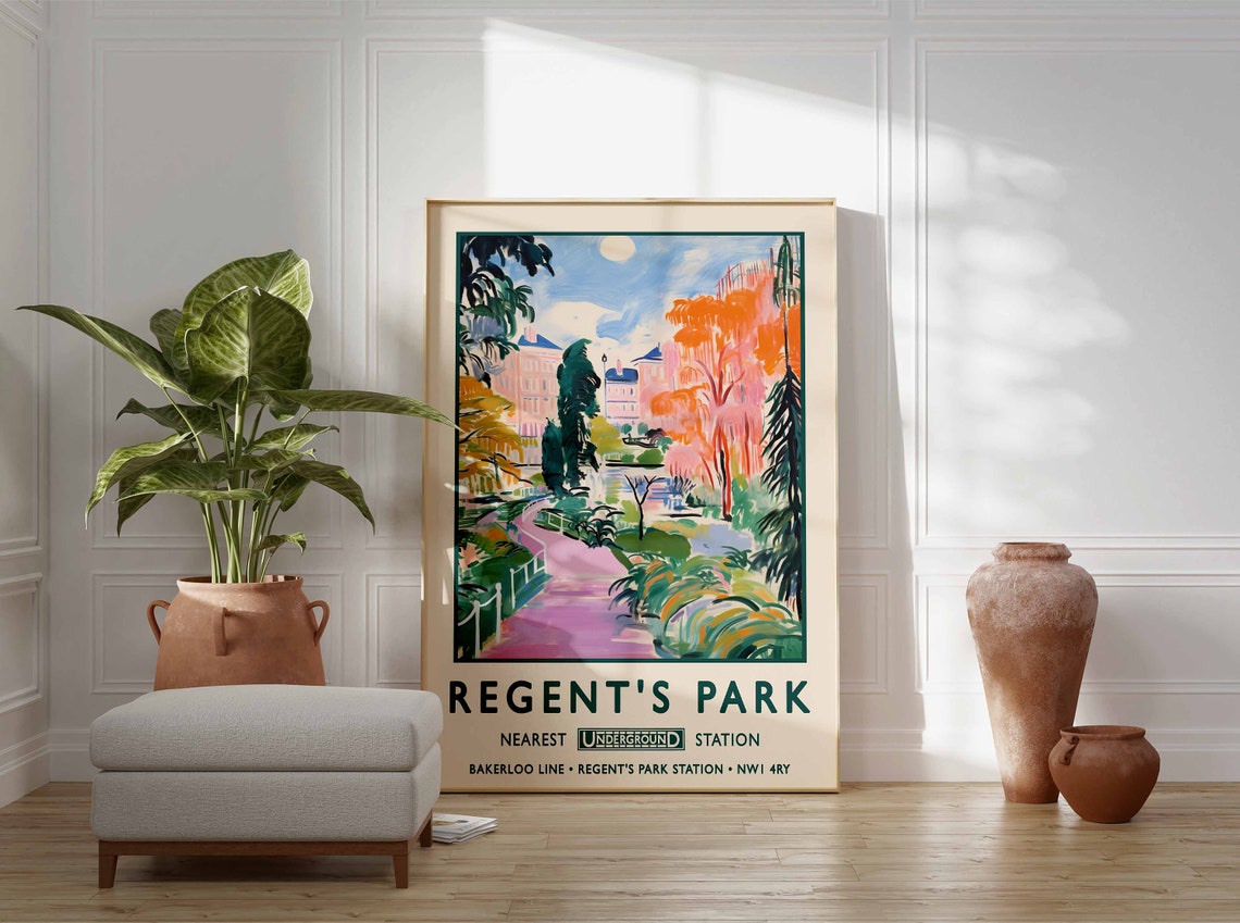 Regent's Park London Underground Bakerloo Line Vintage Travel Poster - Image 3
