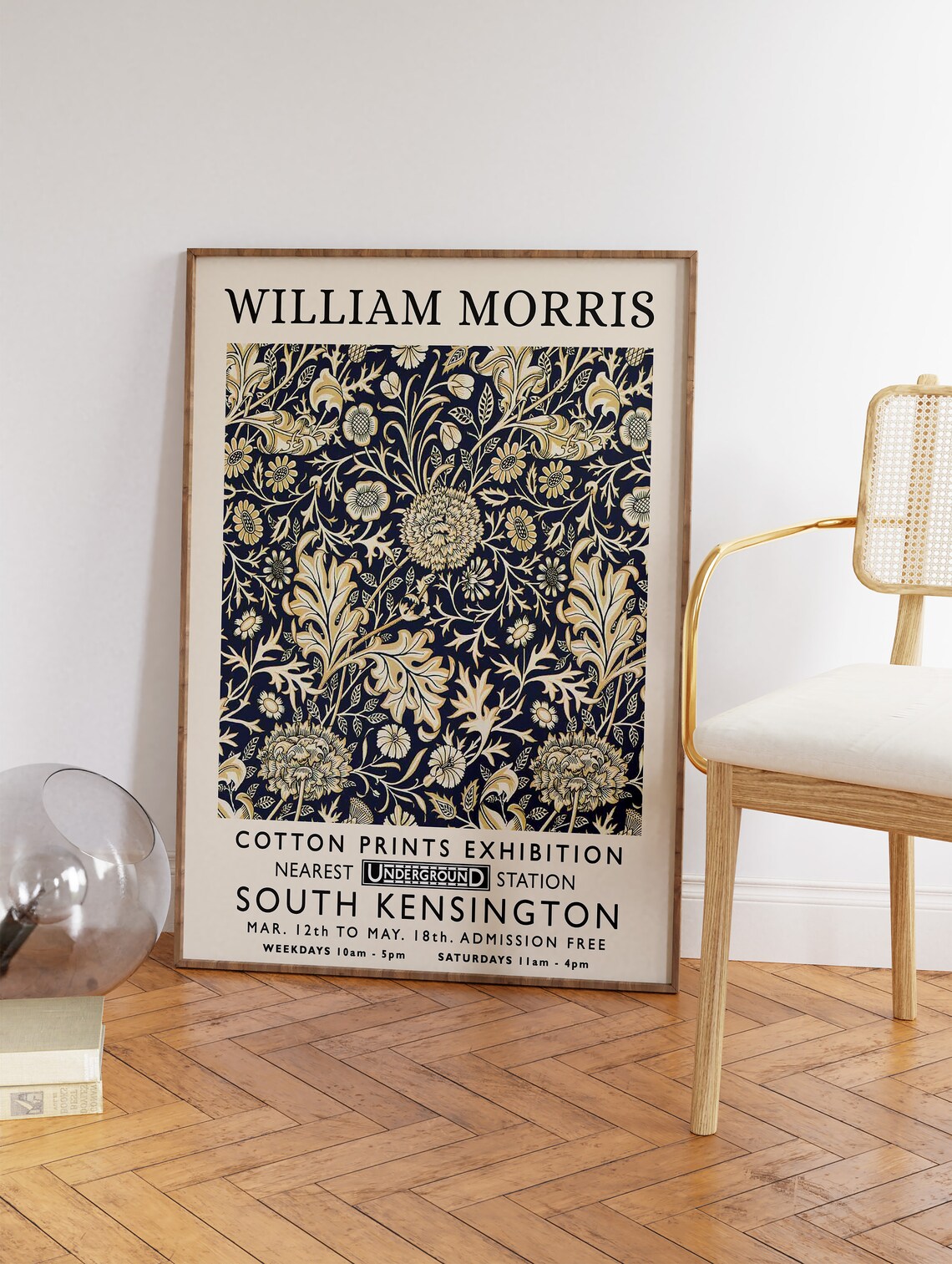 William Morris Gold Navy Floral Pattern Exhibition Botanical Poster - Image 3