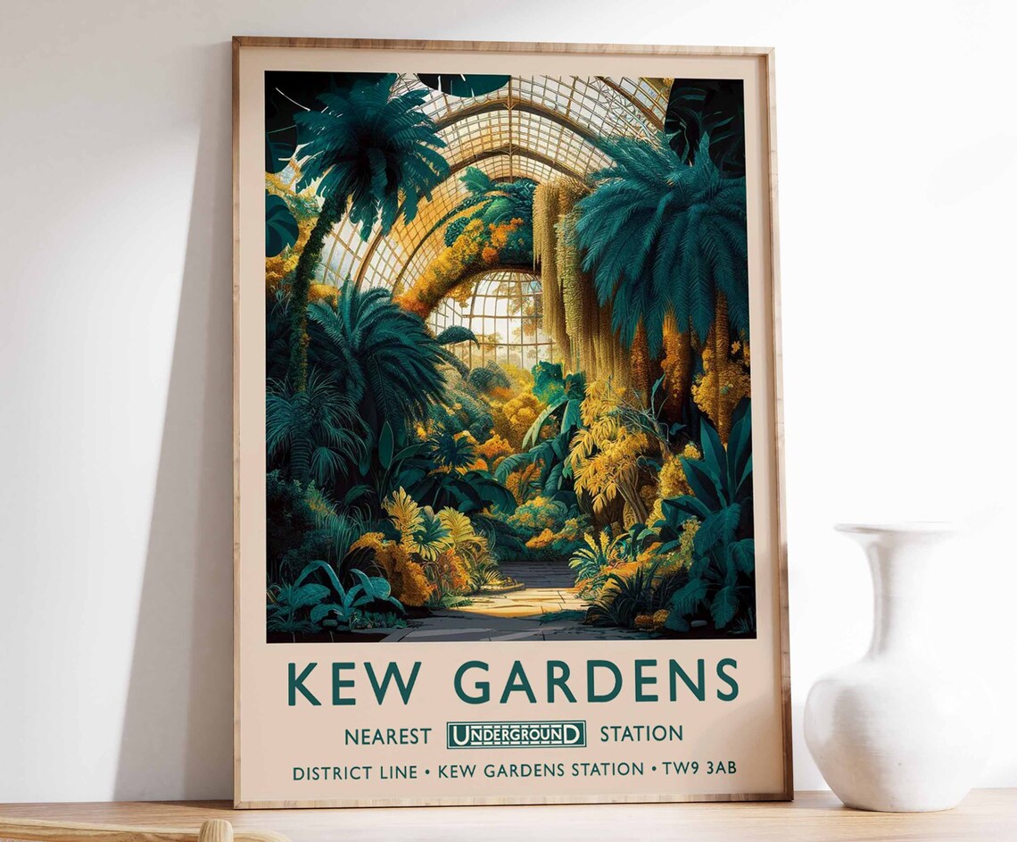 Kew Gardens Palm House Glasshouse District Line Travel Poster