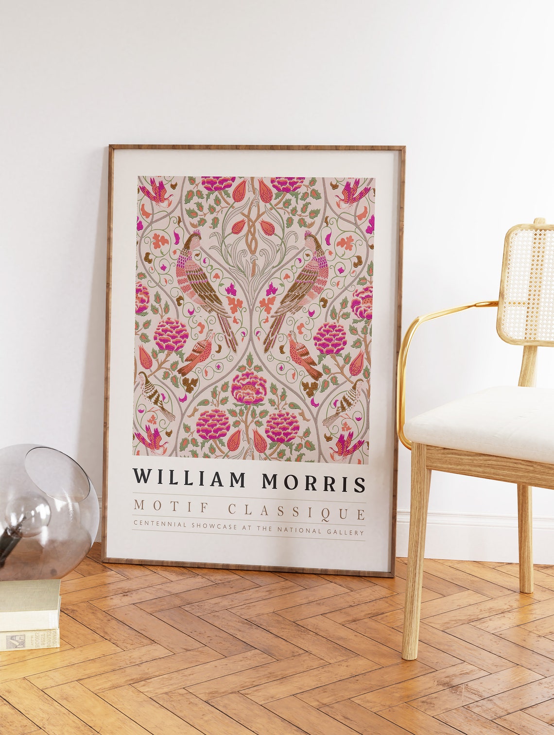 William Morris Pink Birds Floral Pattern Classic Exhibition Poster - Image 2