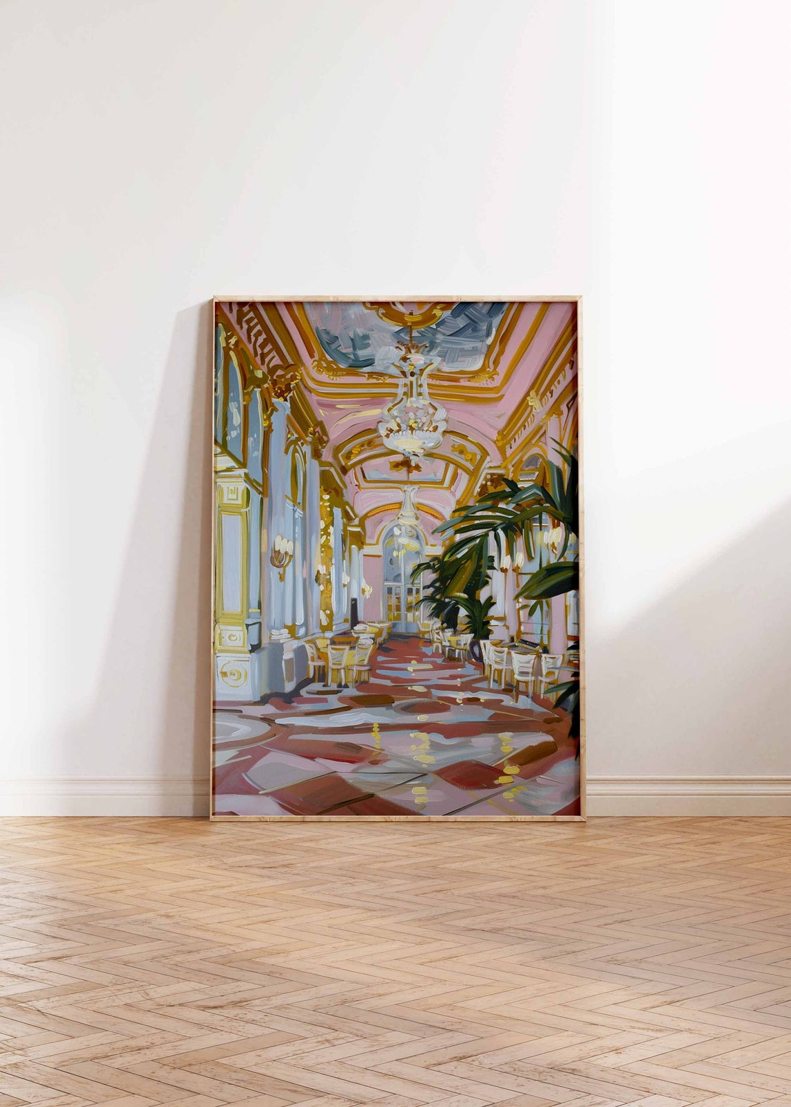 Pink and Gold Baroque Salon Chandelier Glam Interior Art Poster - Image 2