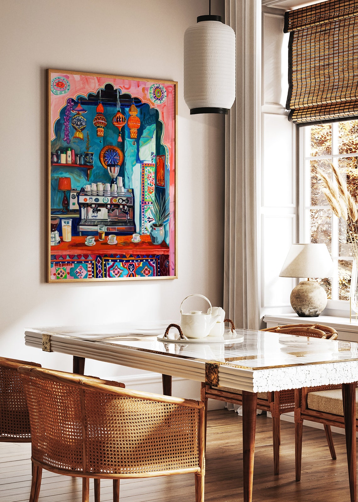 Colorful Indian Cafe Espresso Machine Lantern Illustration Poster - Image 2